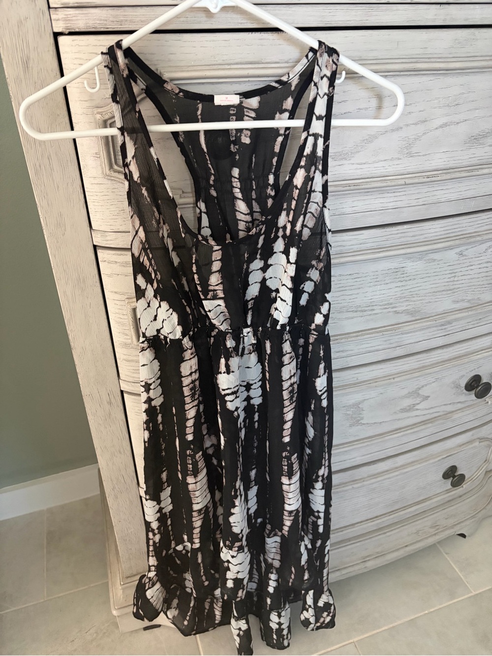 Black and White Tie-Dye Sleeveless Midi Dress